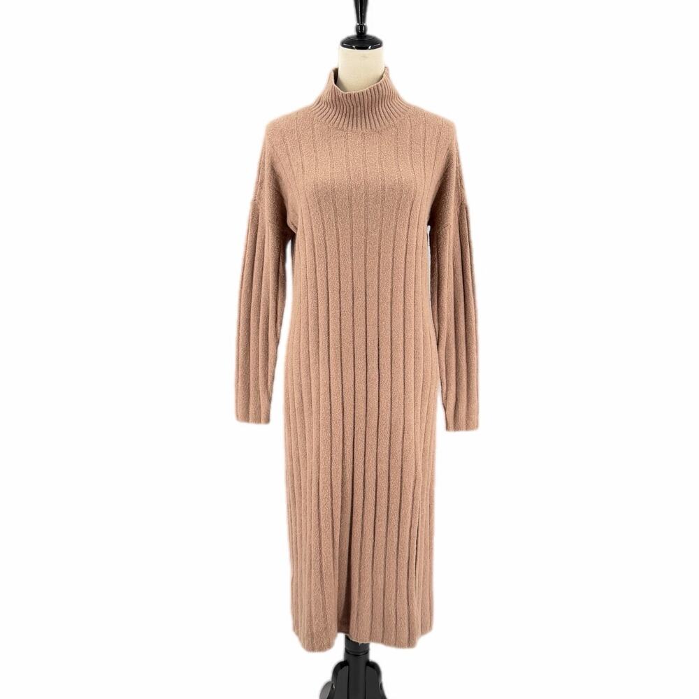 Abercrombie NEW Tan Knit Neutral Chic Layering Ribbed Turtleneck Sweater Dress